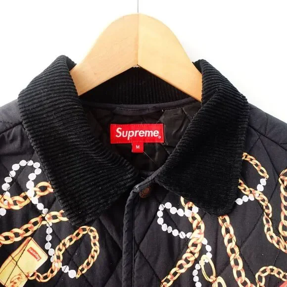 SUPREME Jacket Medium Black Gold Chain Quilted Reverse‎ Streetwear Y2K Logo NWT